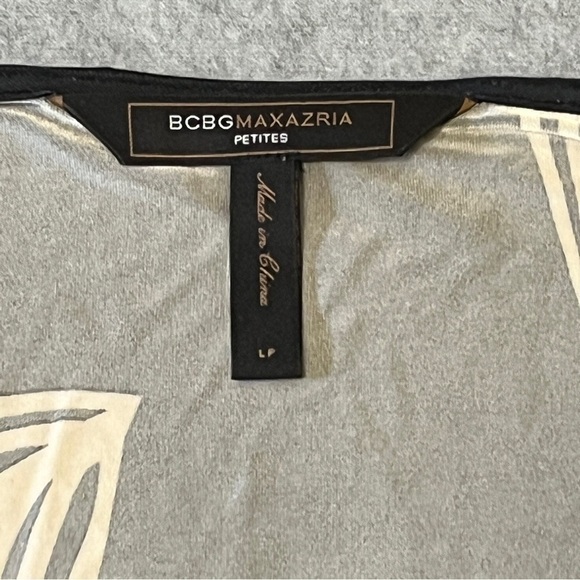 BCBGMaxAzria Petite Twist Front Tropical Rayon Dress. Black Tan Size LP #1181 - Picture 5 of 6